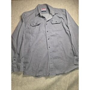 Wrangler Mens Comfort Flex Gray Long‎ Sleeve Button Down Shirt Size Med Workwear